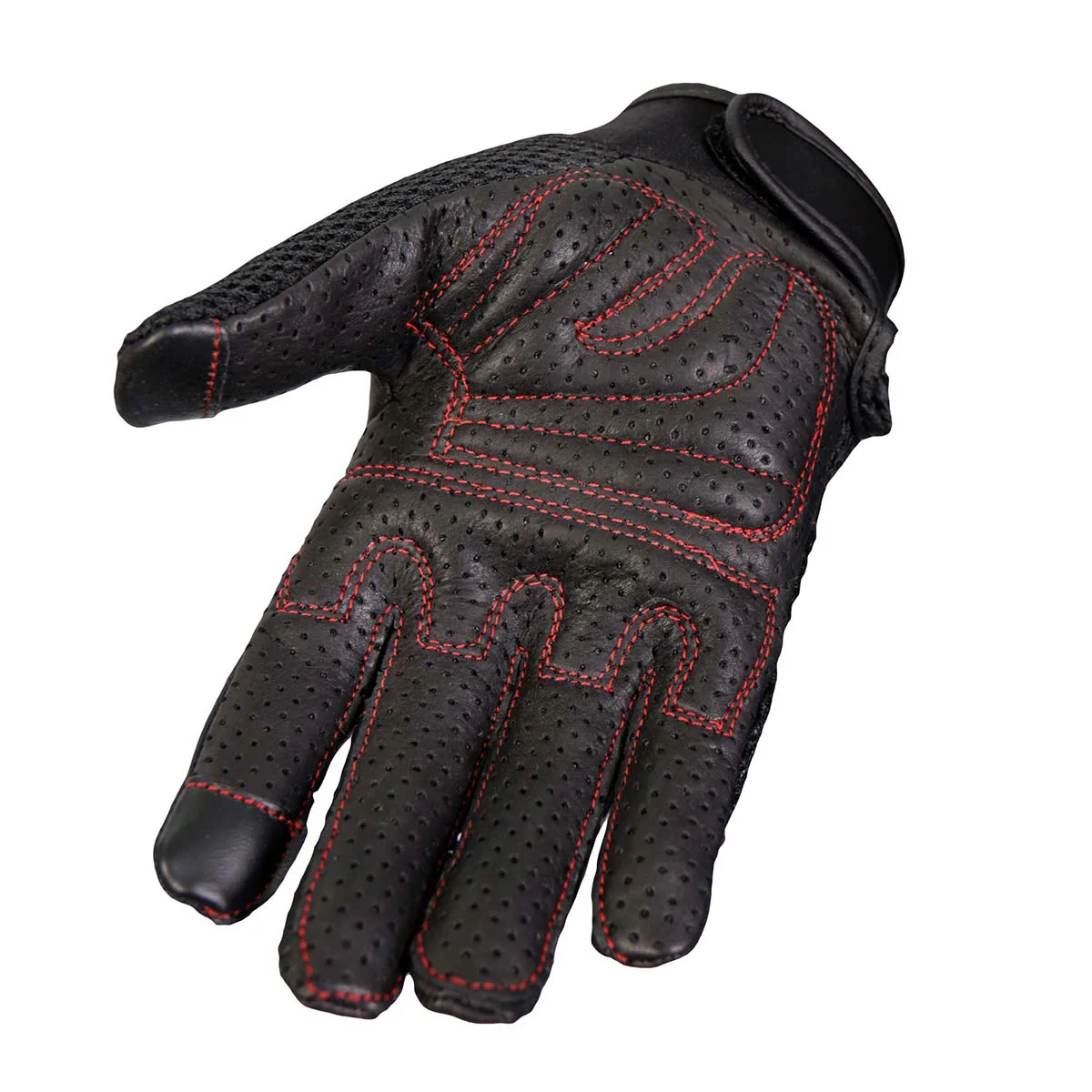 Hot Leathers GVM1302 Uni-Sex Black 'Brass Knuckles' Leather and Mesh Gloves with i-Touch Screen - Image 2