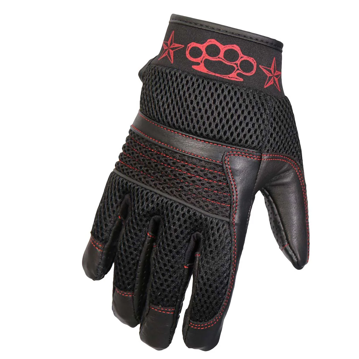 Hot Leathers GVM1302 Uni-Sex Black 'Brass Knuckles' Leather and Mesh Gloves with i-Touch Screen - Image 4