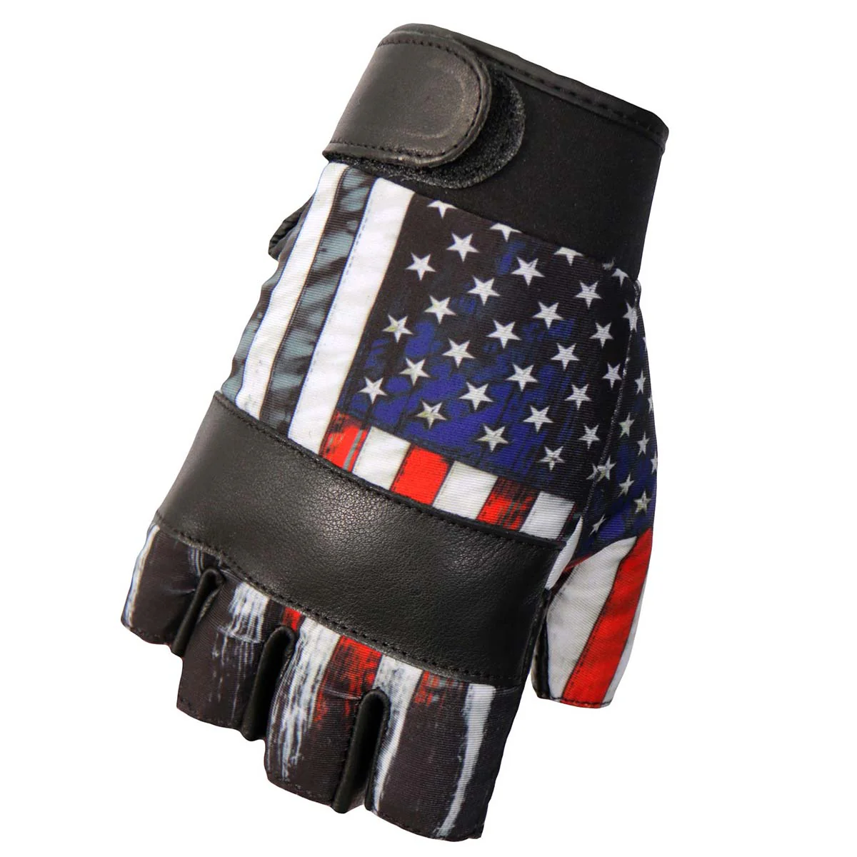 Hot Leathers GVM3008 Uni-Sex Black 'Heartbeat USA Flag' Fingerless Leather Gloves - Image 2