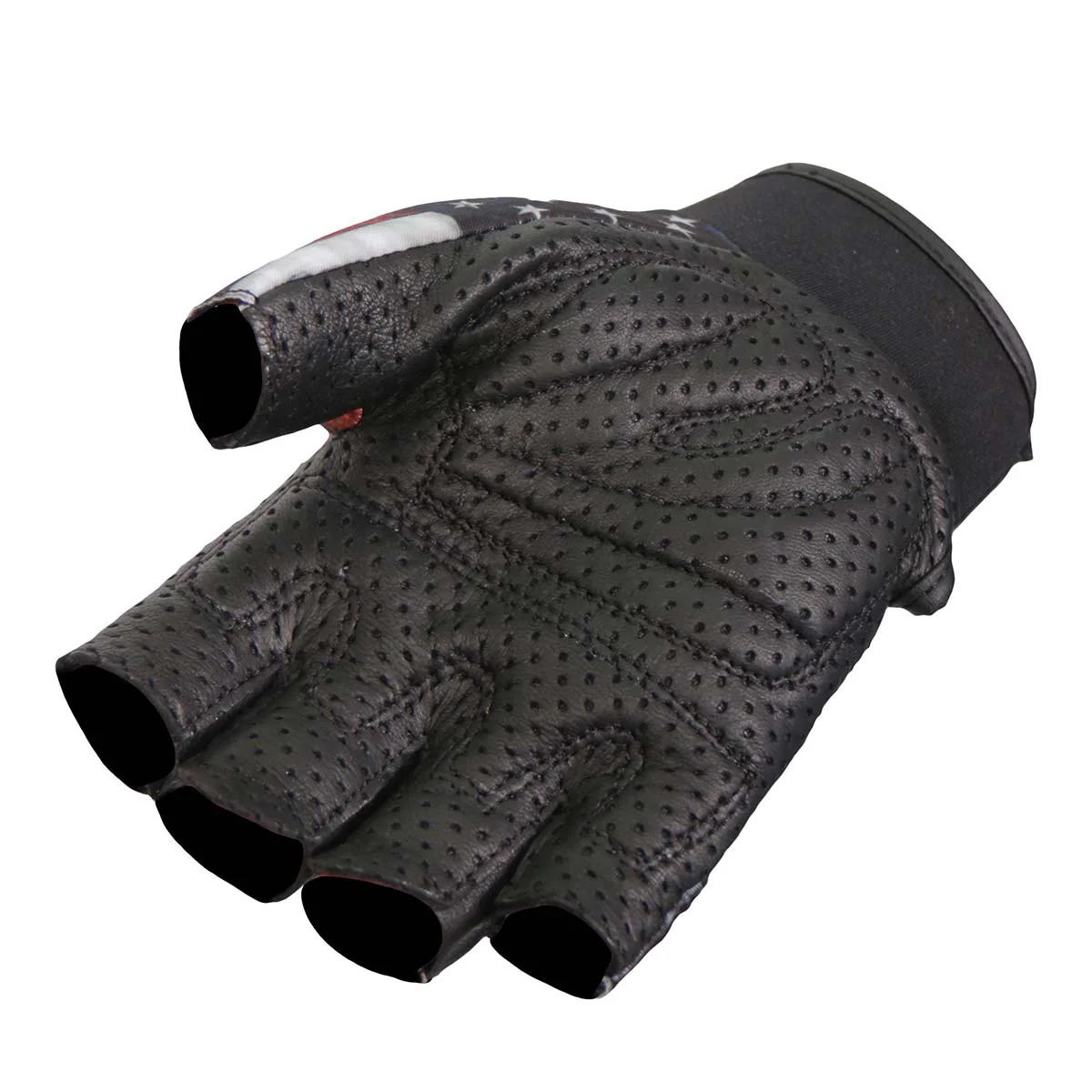 Hot Leathers GVM3008 Uni-Sex Black 'Heartbeat USA Flag' Fingerless Leather Gloves - Image 4