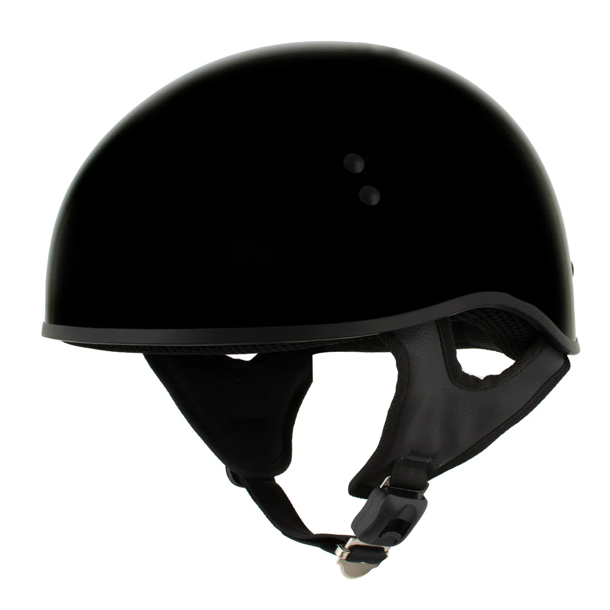 Hot Leathers HLD1004 POW Gloss Black Motorcycle DOT Approved Skull Cap Half Biker Helmet - Image 2