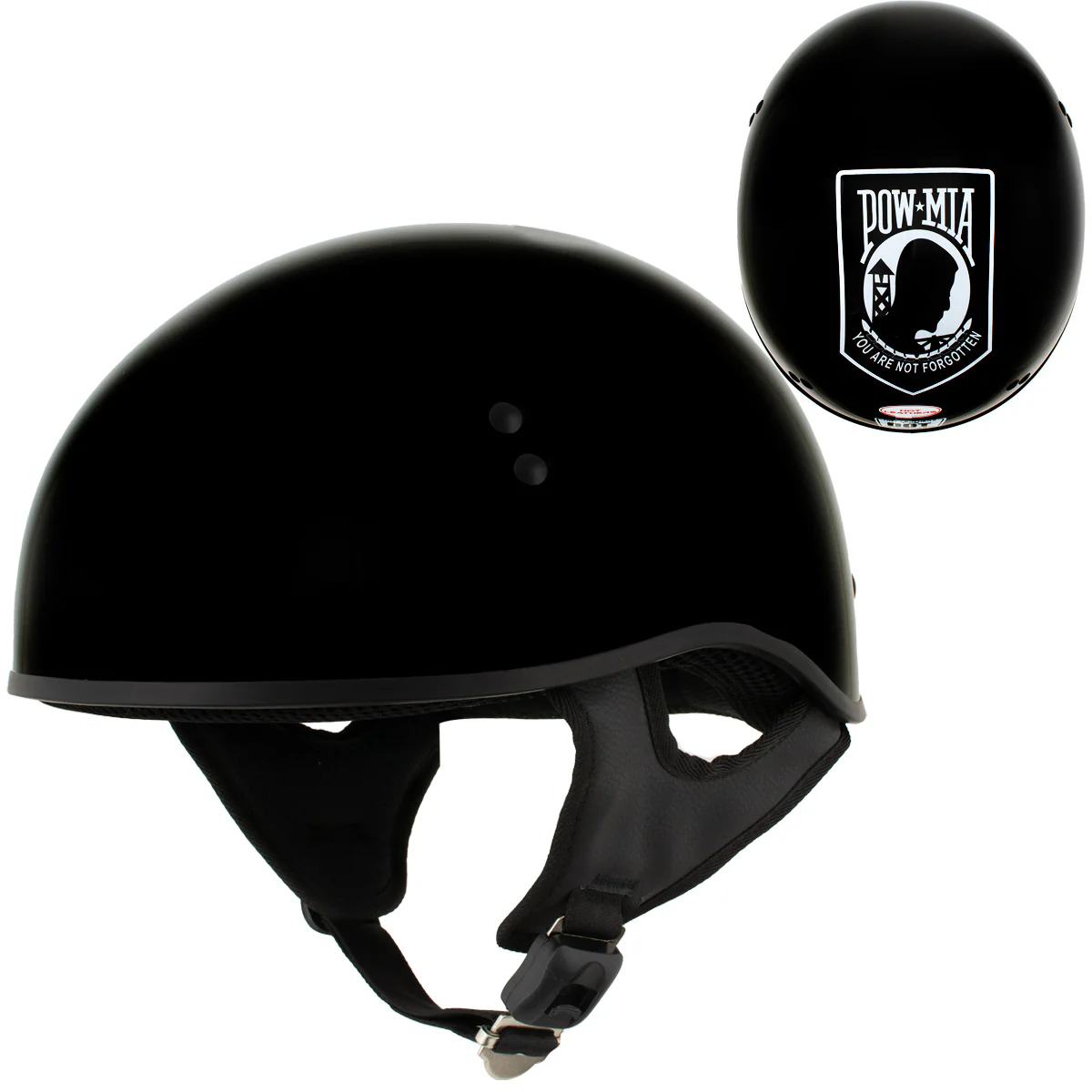 Hot Leathers HLD1004 POW Gloss Black Motorcycle DOT Approved Skull Cap Half Biker Helmet - Image 4