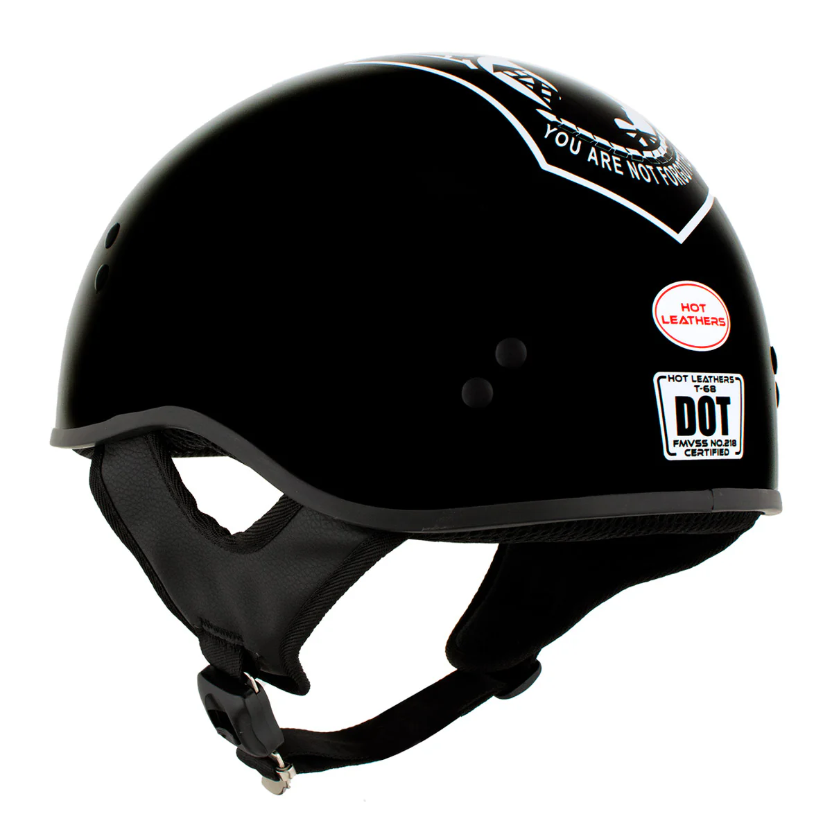 Hot Leathers HLD1004 POW Gloss Black Motorcycle DOT Approved Skull Cap Half Biker Helmet - Image 6