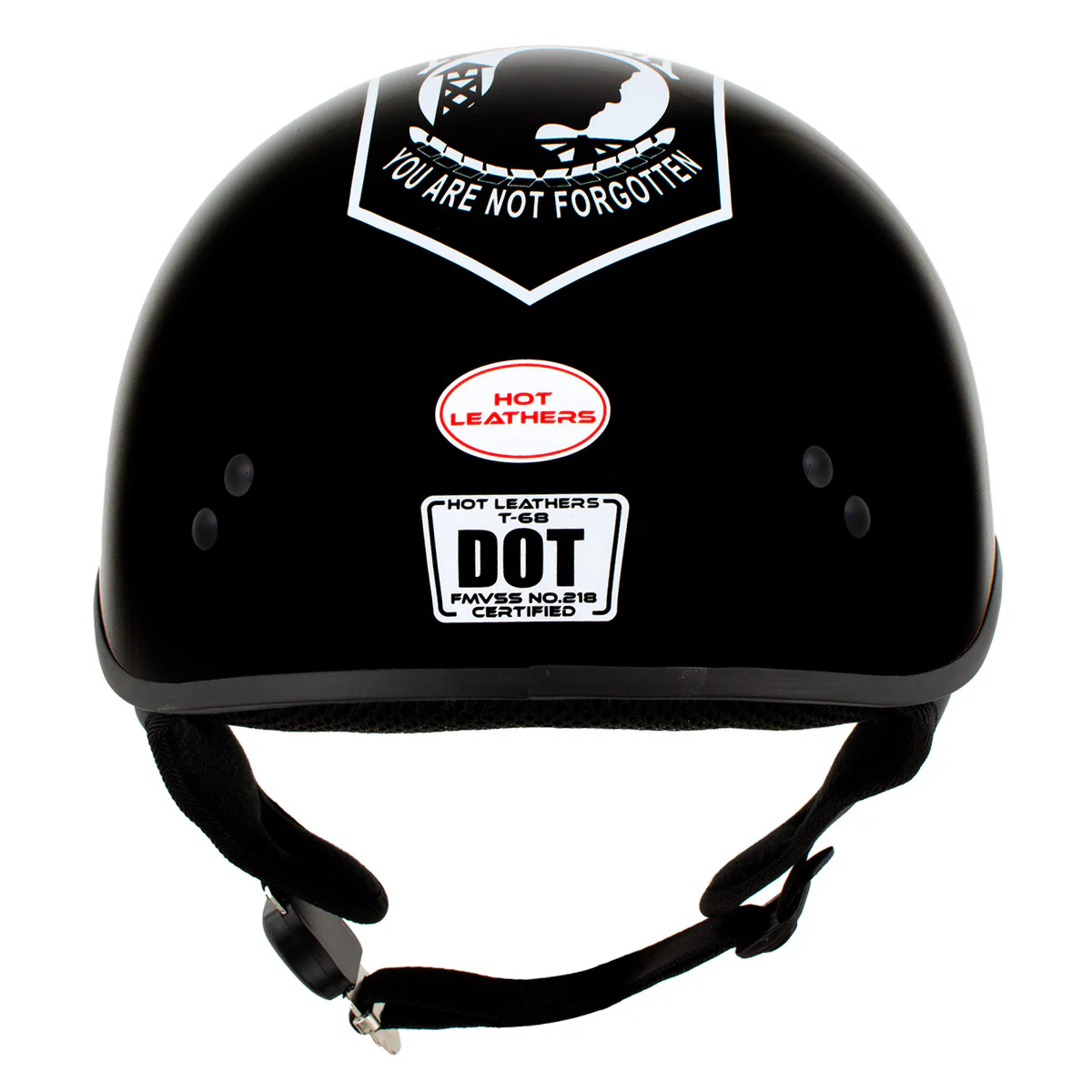 Hot Leathers HLD1004 POW Gloss Black Motorcycle DOT Approved Skull Cap Half Biker Helmet - Image 7