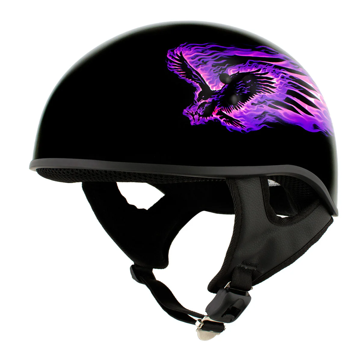 Hot Leathers HLD1007 Black Out Eagle Gloss Black Motorcycle DOT Skull Cap Half Helmet Biker
