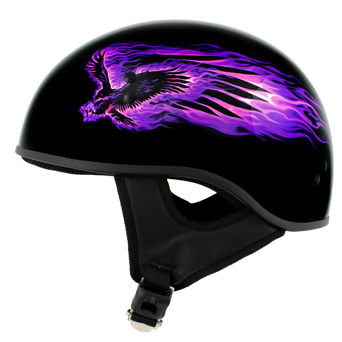 Hot Leathers HLD1007 Black Out Eagle Gloss Black Motorcycle DOT Skull Cap Half Helmet Biker - Image 4