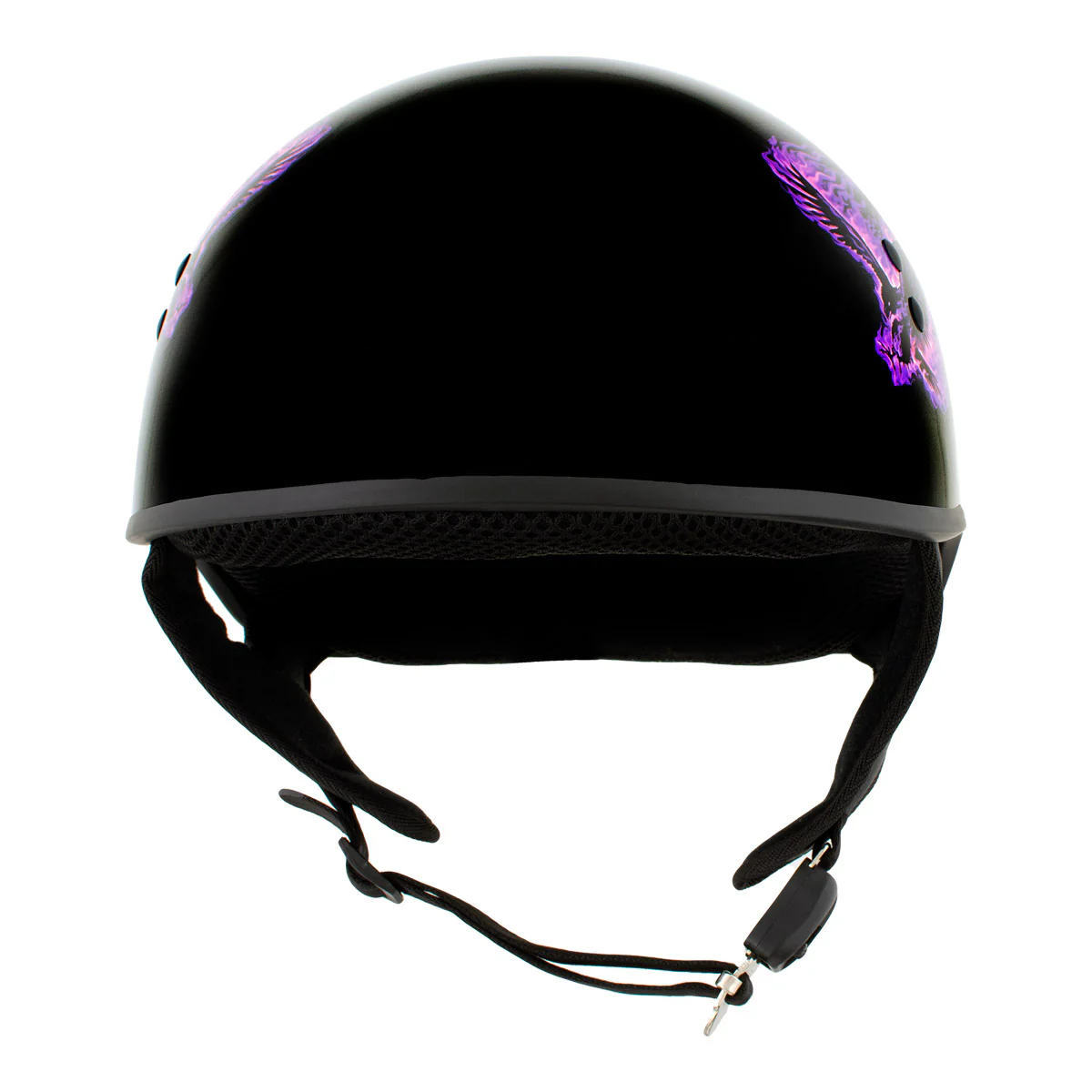 Hot Leathers HLD1007 Black Out Eagle Gloss Black Motorcycle DOT Skull Cap Half Helmet Biker - Image 8