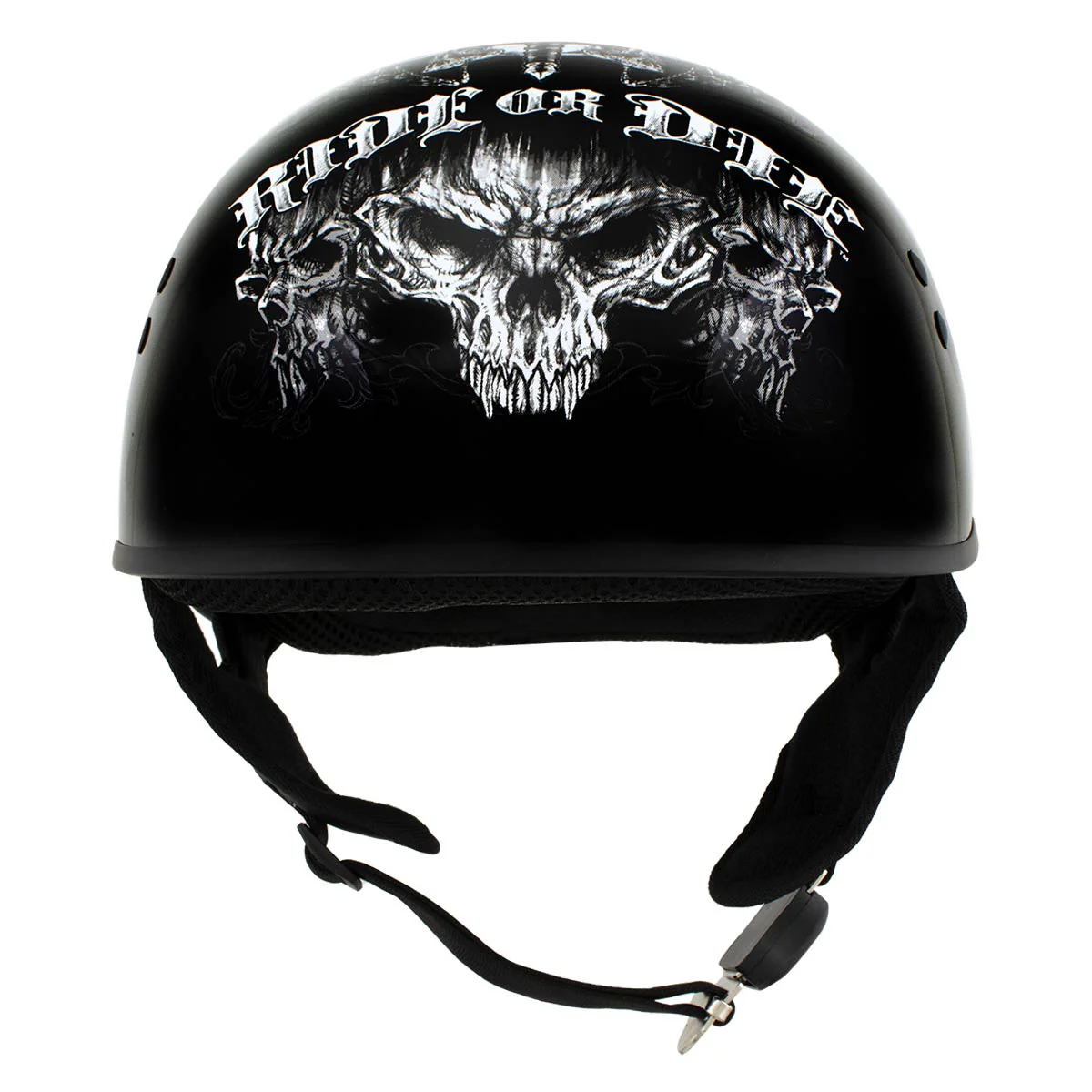 Hot Leathers HLD1016 Ride or Die Gloss Black Motorcycle DOT Skull Cap Half Helmet Biker - Image 7