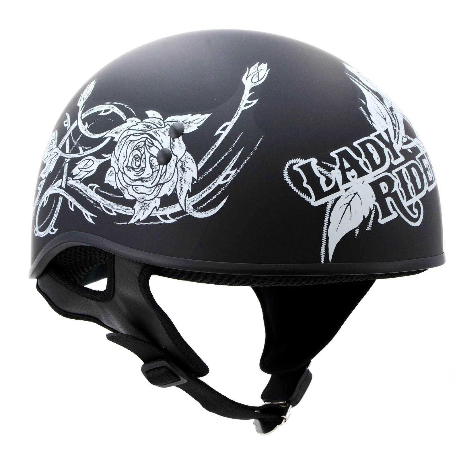 Hot Leathers HLD1021 Lady Rider Flat Black Motorcycle DOT Approved Skull Cap Half Biker Helmet - Image 10