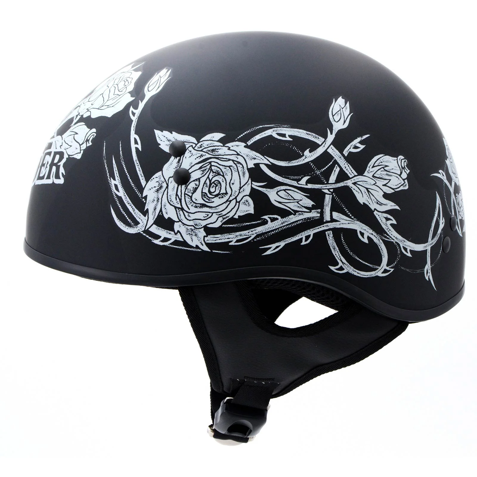 Hot Leathers HLD1021 Lady Rider Flat Black Motorcycle DOT Approved Skull Cap Half Biker Helmet - Image 4