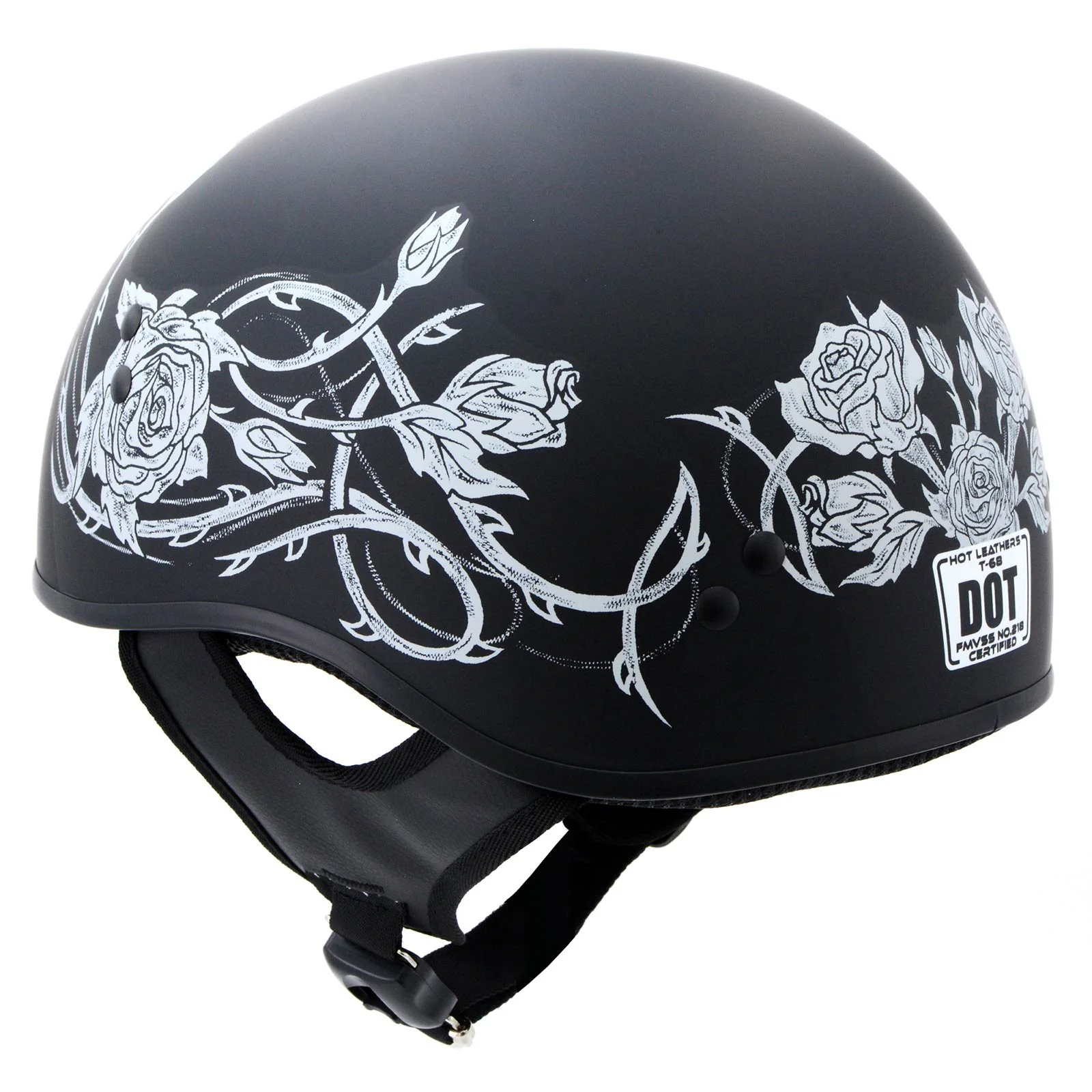 Hot Leathers HLD1021 Lady Rider Flat Black Motorcycle DOT Approved Skull Cap Half Biker Helmet - Image 5