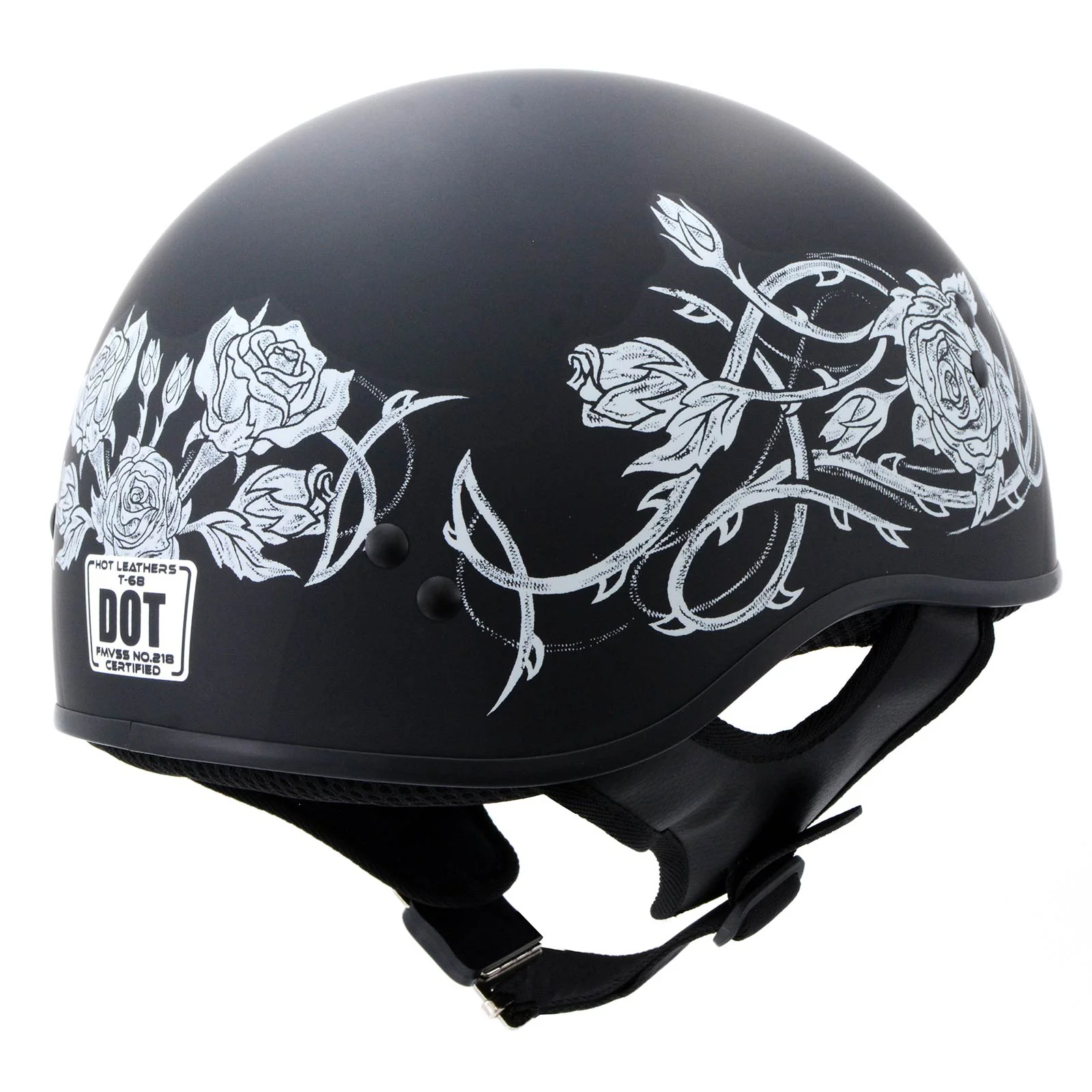 Hot Leathers HLD1021 Lady Rider Flat Black Motorcycle DOT Approved Skull Cap Half Biker Helmet - Image 7
