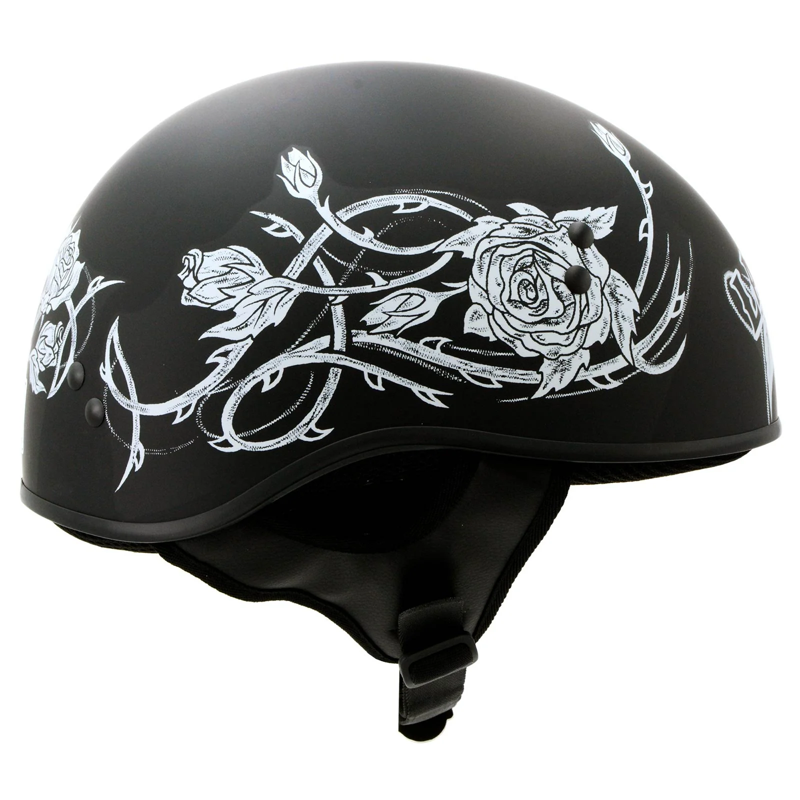 Hot Leathers HLD1021 Lady Rider Flat Black Motorcycle DOT Approved Skull Cap Half Biker Helmet - Image 8