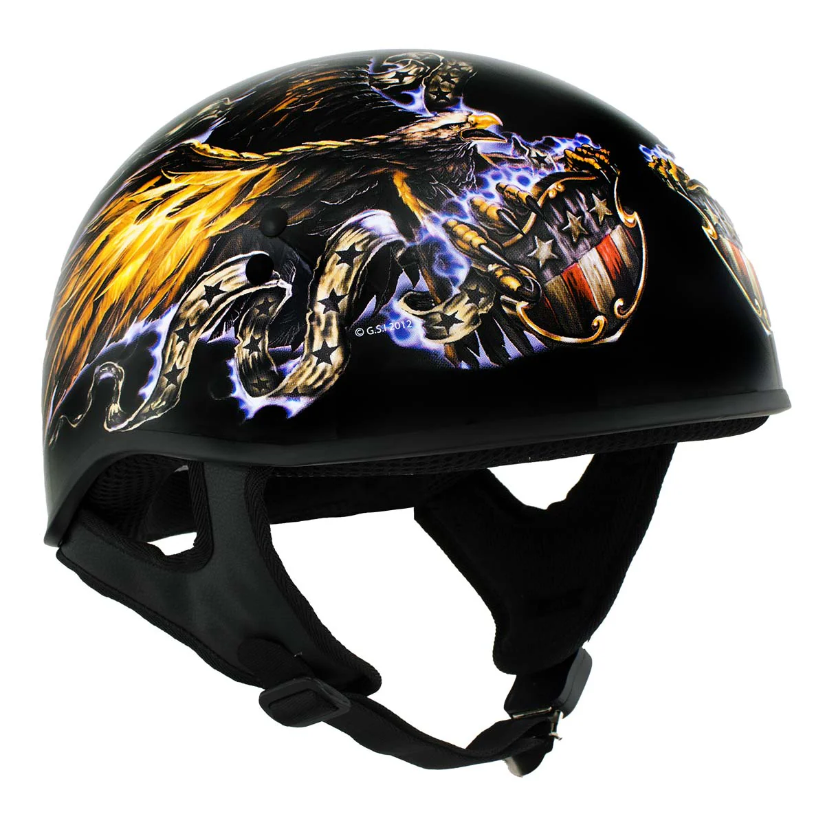 Hot Leathers HLD1028 USA Eagle Flat Black Motorcycle DOT Approved Skull Cap Half Helmet Biker - Image 5