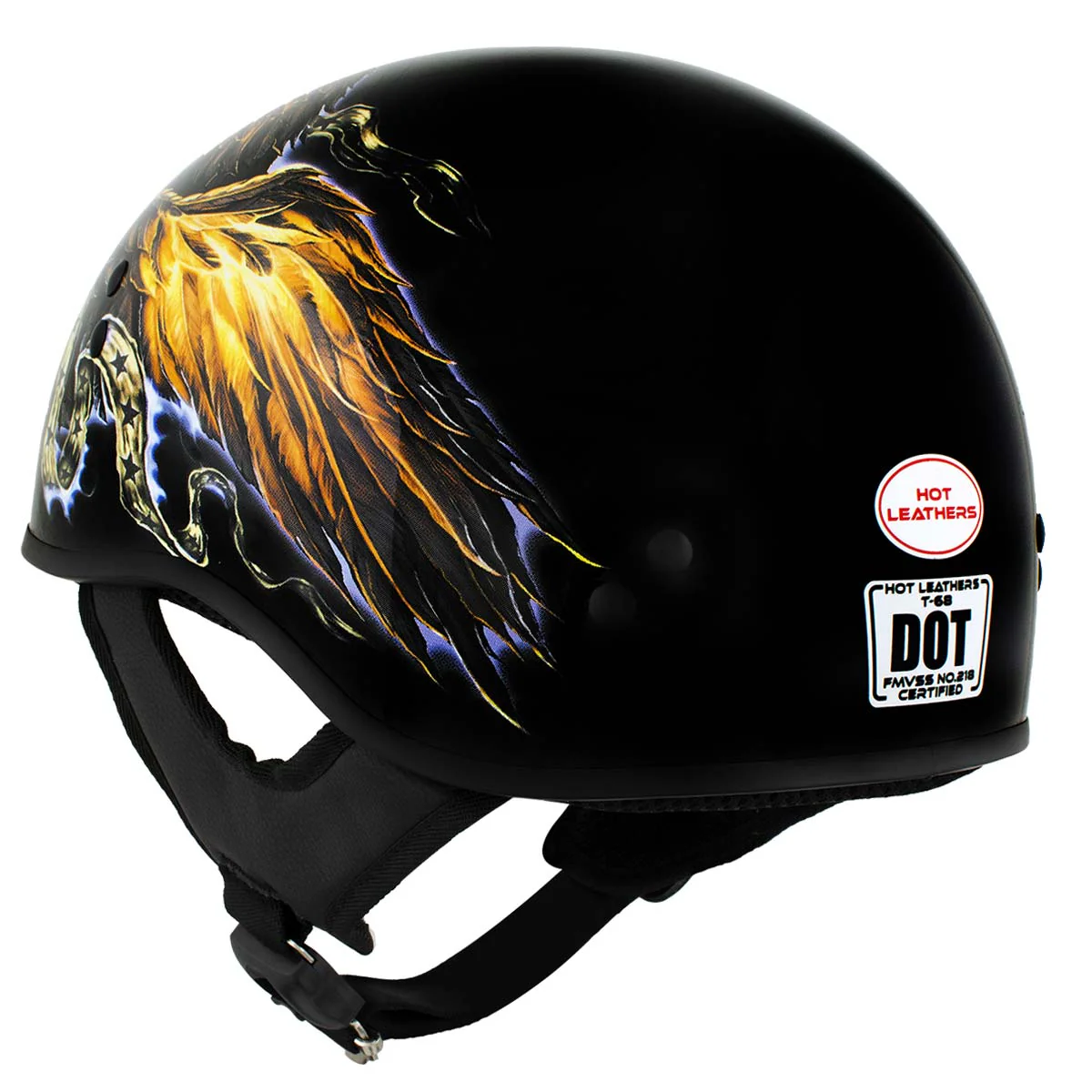 Hot Leathers HLD1028 USA Eagle Flat Black Motorcycle DOT Approved Skull Cap Half Helmet Biker - Image 8