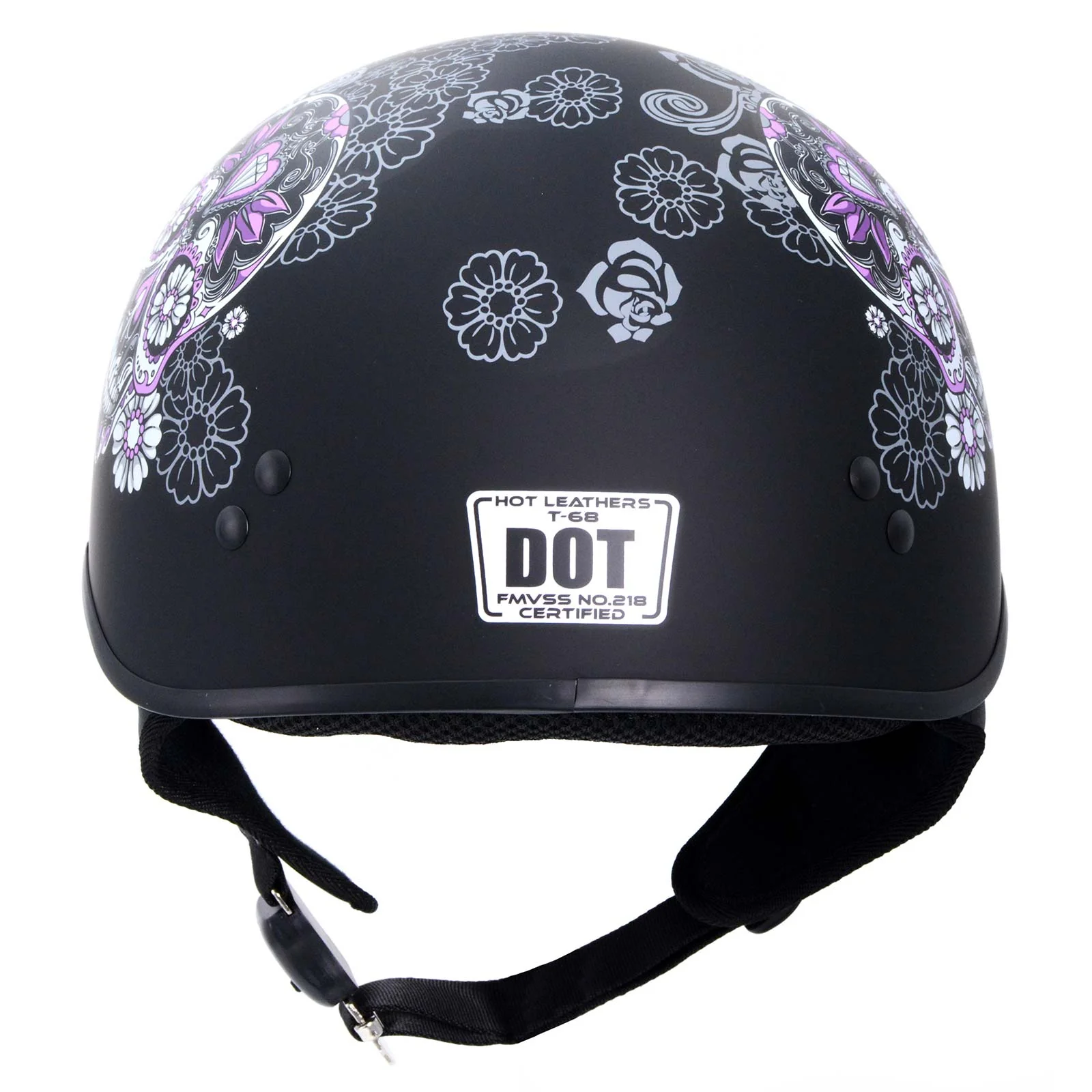 Hot Leathers HLD1031 Sugar Skull Flat Black Motorcycle DOT Approved Skull Cap Half Biker Helmet - Image 6