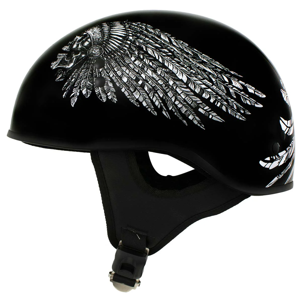 Hot Leathers HLD1032 Black Indian Skull Motorcycle DOT Approved Skull Cap Half Helmet Biker - Image 4