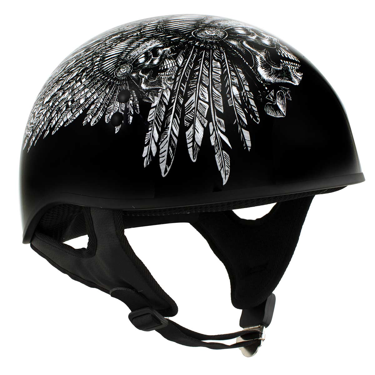 Hot Leathers HLD1032 Black Indian Skull Motorcycle DOT Approved Skull Cap Half Helmet Biker - Image 7