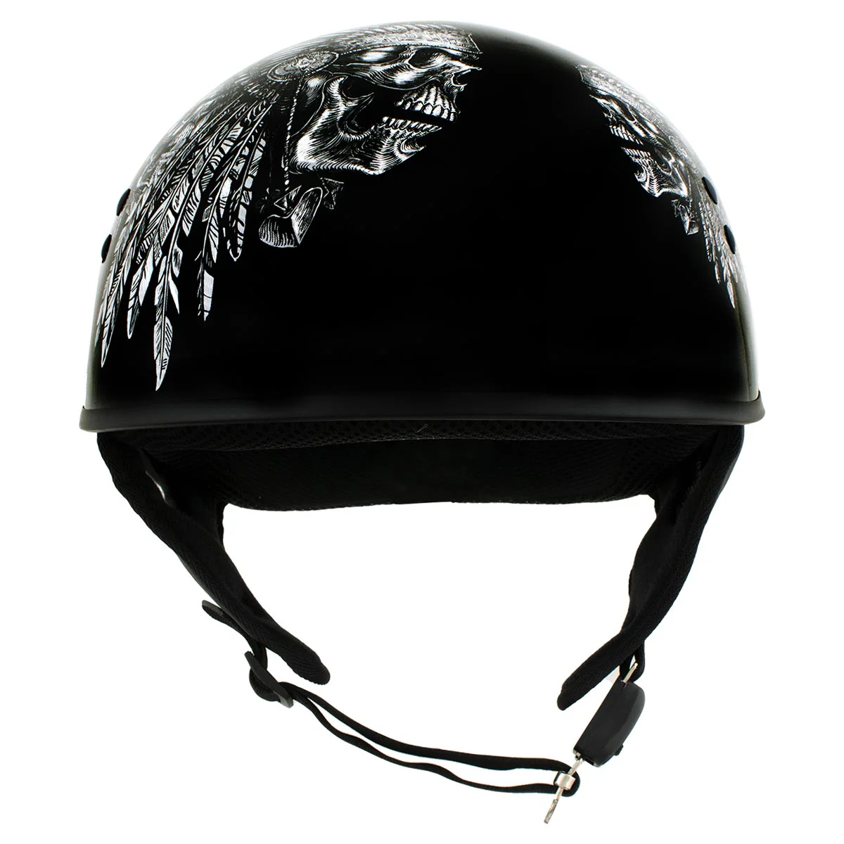 Hot Leathers HLD1032 Black Indian Skull Motorcycle DOT Approved Skull Cap Half Helmet Biker - Image 8