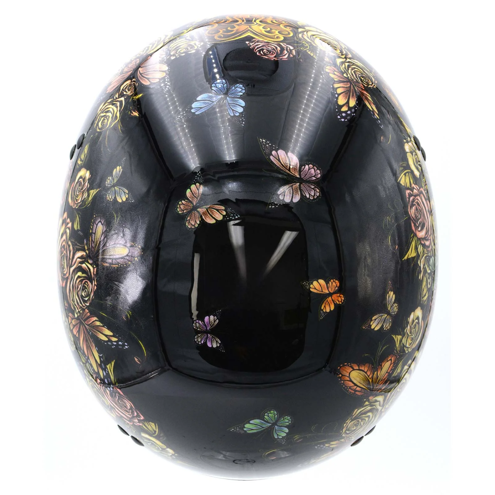 Hot Leathers HLD1034 Butterfly Lock Gloss Black Motorcycle DOT Approved Skull Cap Half Biker Helmet - Image 4