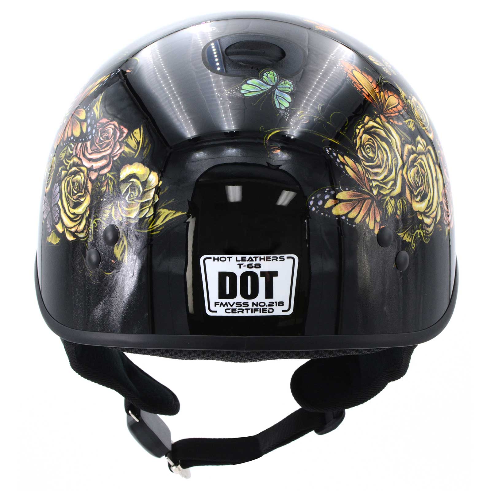 Hot Leathers HLD1034 Butterfly Lock Gloss Black Motorcycle DOT Approved Skull Cap Half Biker Helmet - Image 7