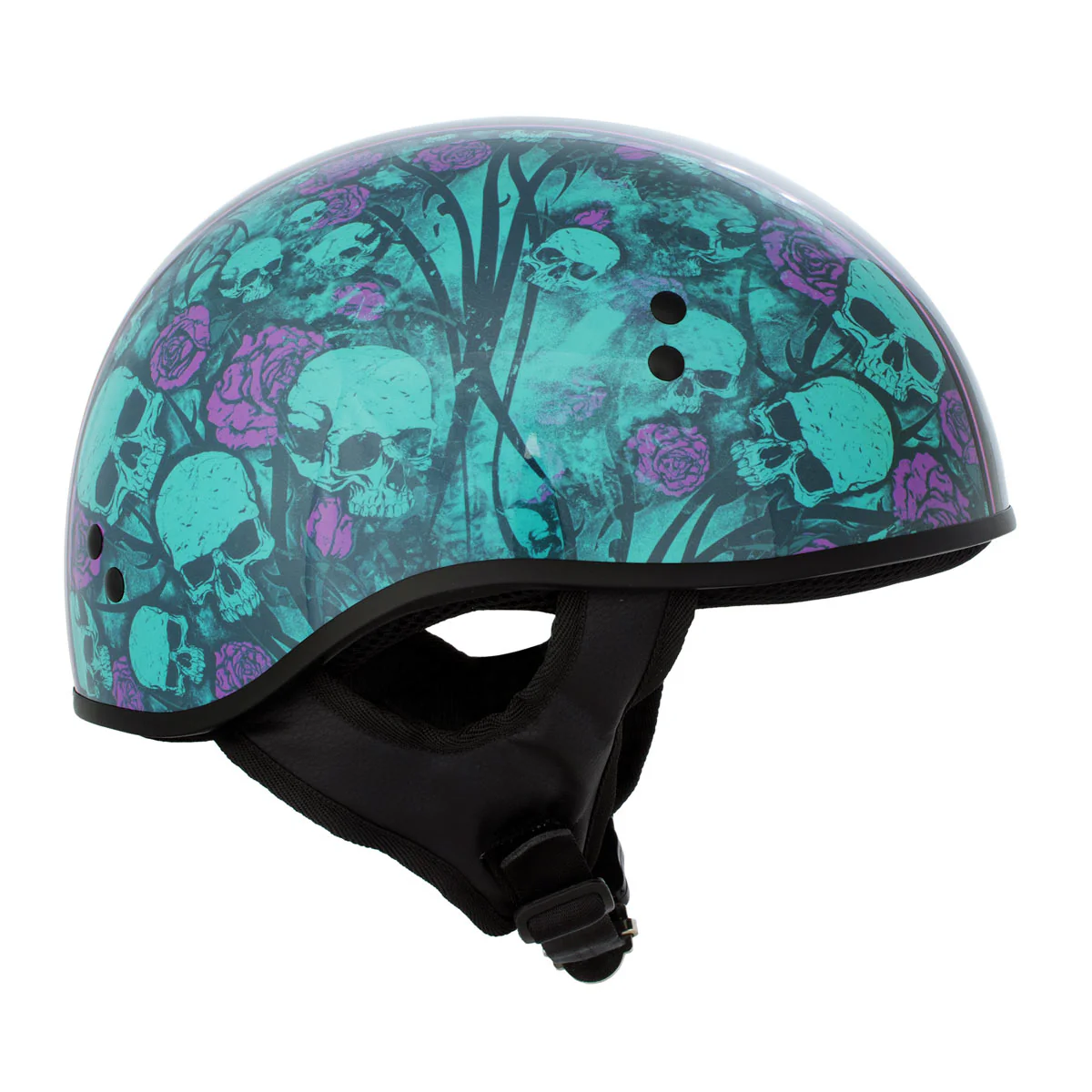 Hot Leathers HLD1041 Gloss Black Skull Bones Bolt Advanced DOT Approved Half Helmet Biker - Image 2
