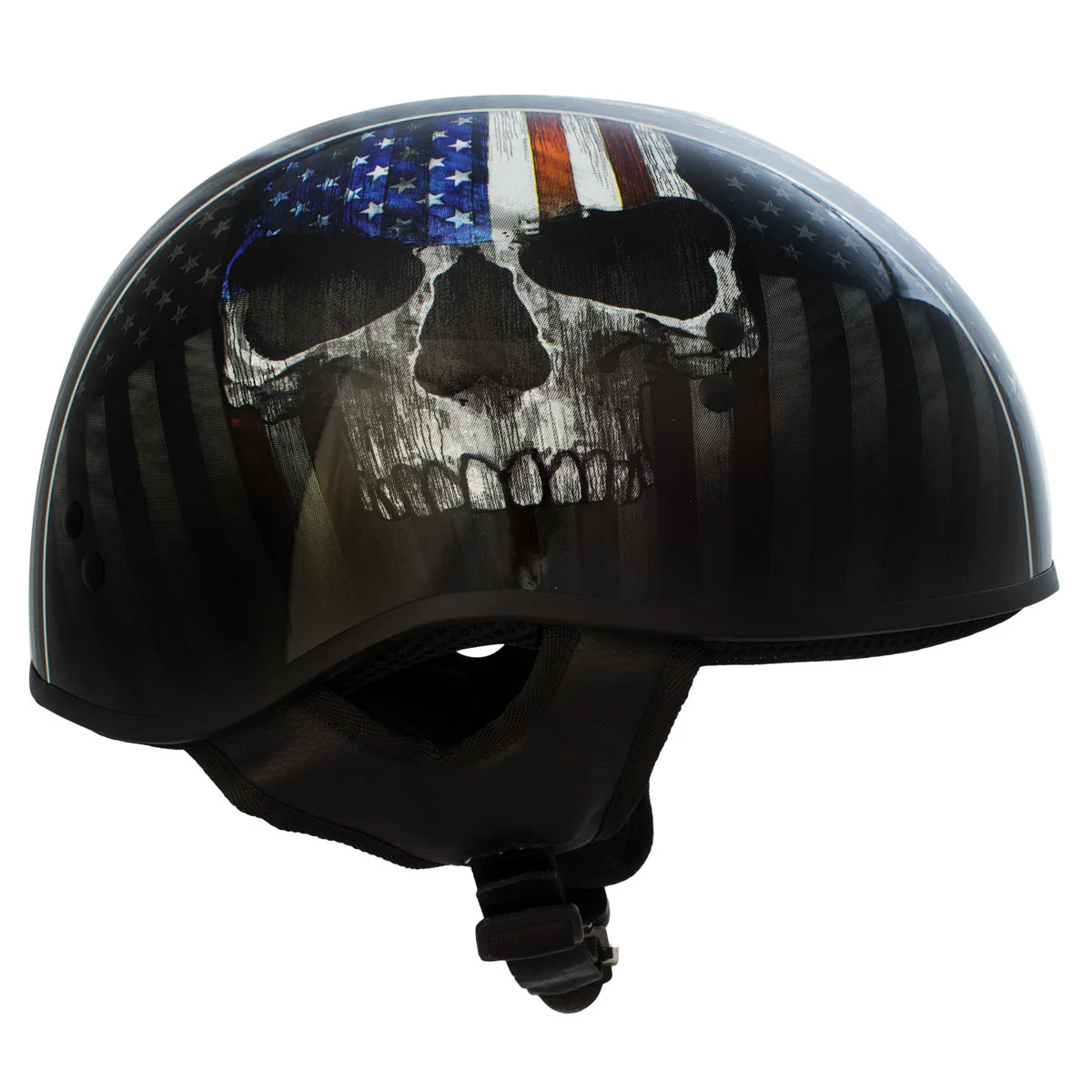 Hot Leathers HLD1042 Gloss Black Warrior Bullet Advanced DOT Approved Skull Half Helmet Biker - Image 2
