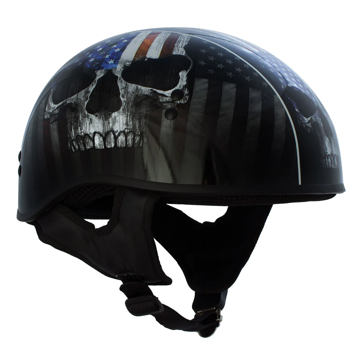 Hot Leathers HLD1042 Gloss Black Warrior Bullet Advanced DOT Approved Skull Half Helmet Biker - Image 6
