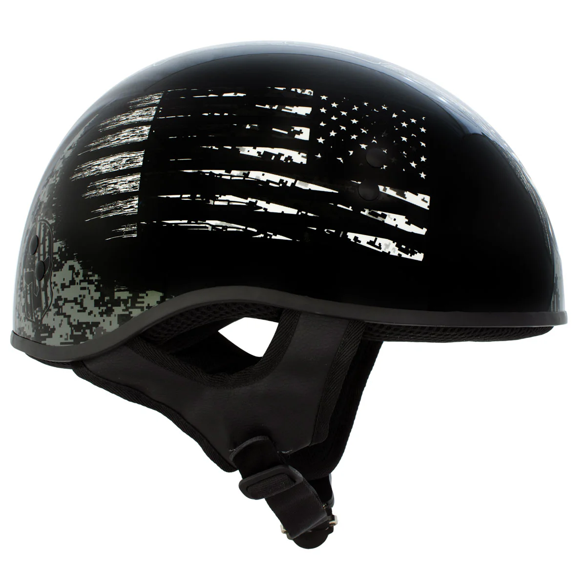 Hot Leathers HLD1043 Gloss Black Black and White Warrior Bullet Advanced DOT Skull Half Helmet - Image 2