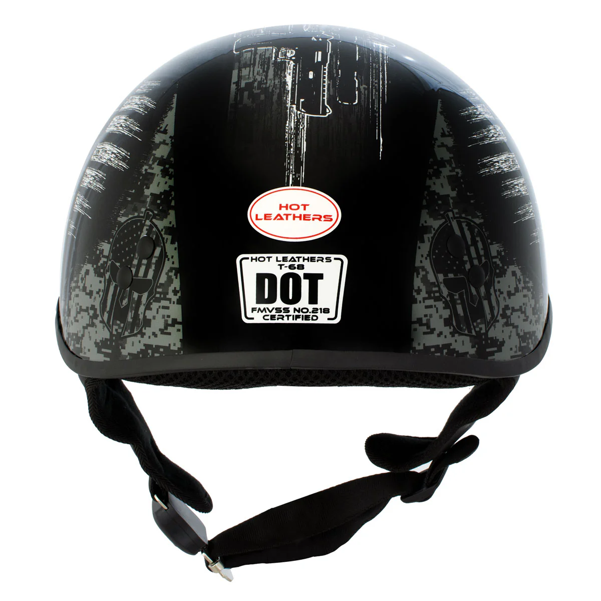 Hot Leathers HLD1043 Gloss Black Black and White Warrior Bullet Advanced DOT Skull Half Helmet - Image 7