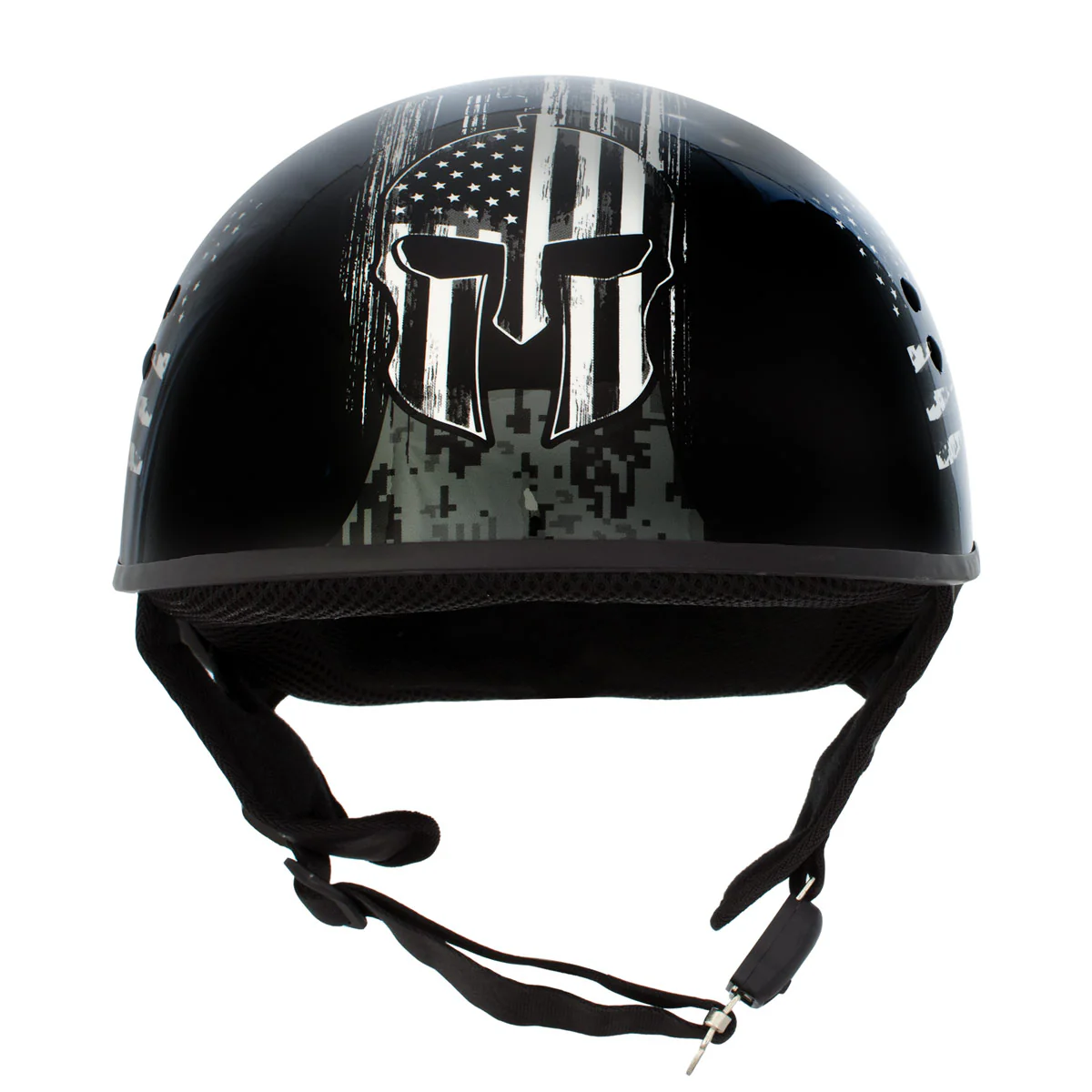 Hot Leathers HLD1043 Gloss Black Black and White Warrior Bullet Advanced DOT Skull Half Helmet - Image 9