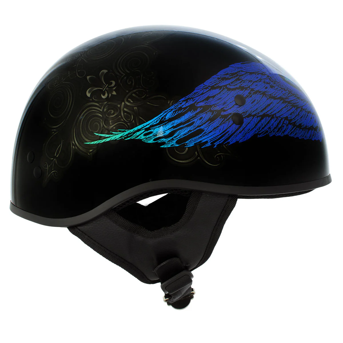 Hot Leathers HLD1045 Gloss Black Cross De Lis Advanced DOT Approved Skull Half Helmet Biker - Image 2
