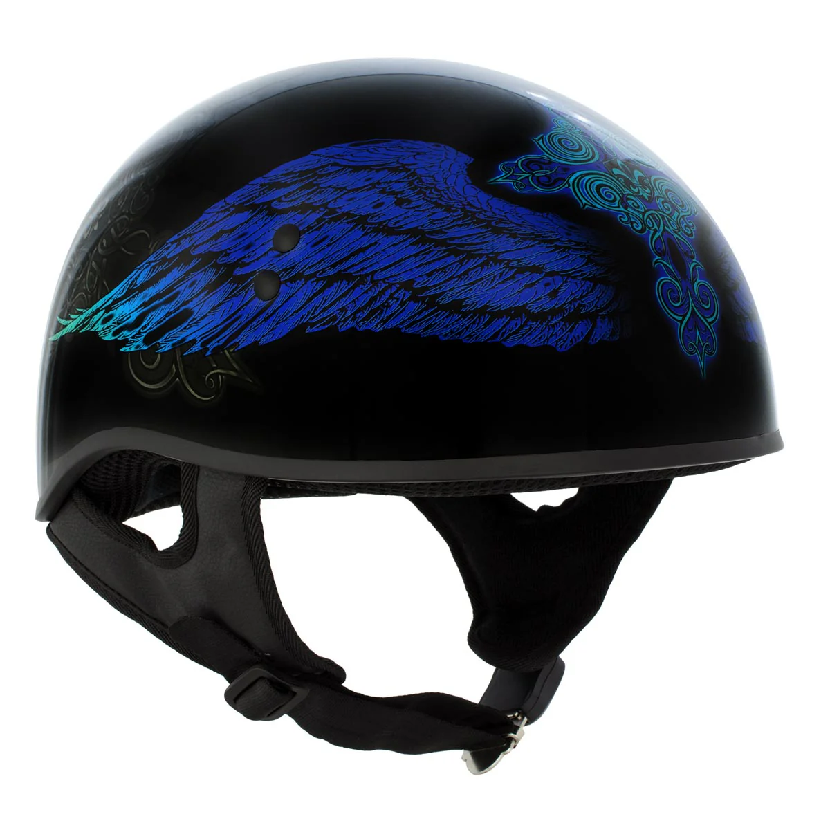 Hot Leathers HLD1045 Gloss Black Cross De Lis Advanced DOT Approved Skull Half Helmet Biker - Image 6