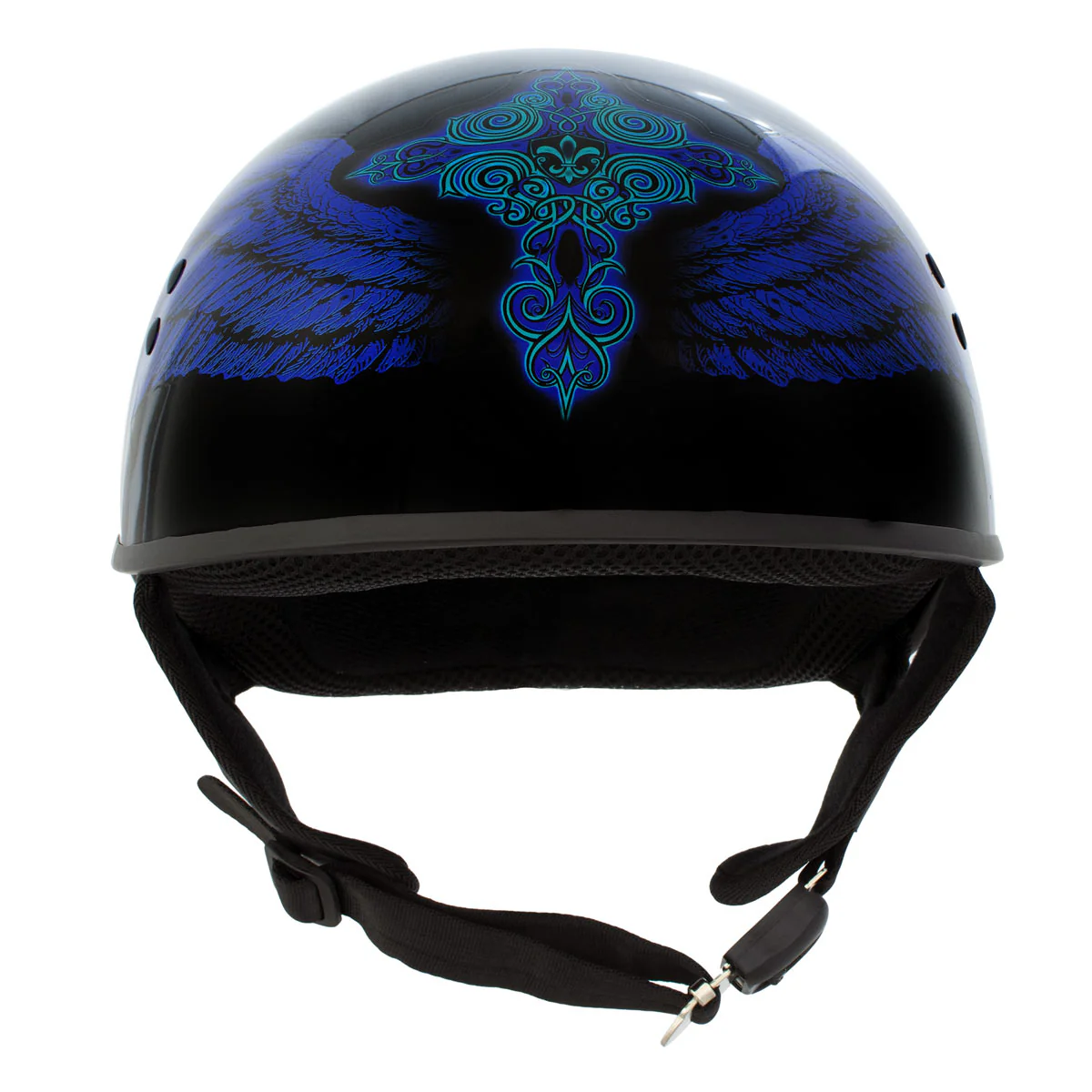 Hot Leathers HLD1045 Gloss Black Cross De Lis Advanced DOT Approved Skull Half Helmet Biker - Image 9