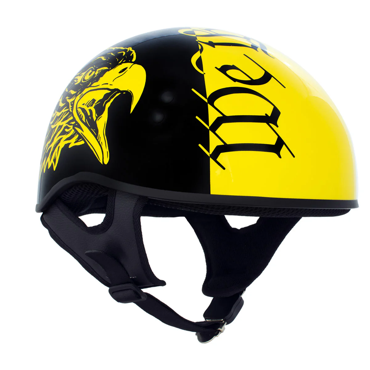Hot Leathers HLD1046 We the People Glossy Black and Yellow DOT Skull Half Motorcycle Helmet - Image 6