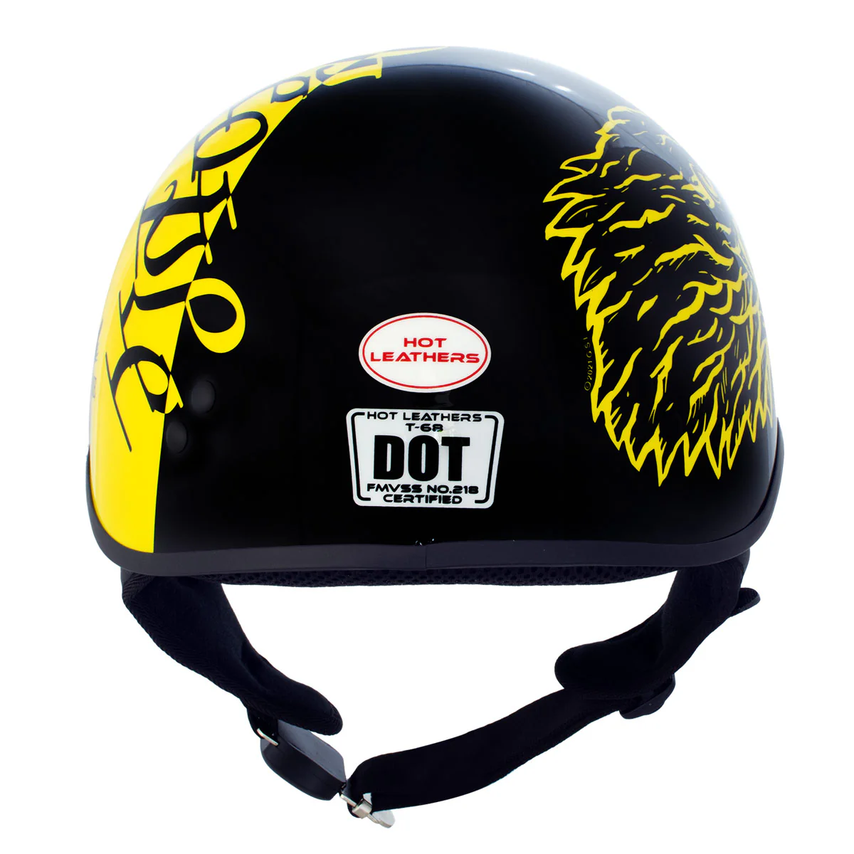 Hot Leathers HLD1046 We the People Glossy Black and Yellow DOT Skull Half Motorcycle Helmet - Image 7