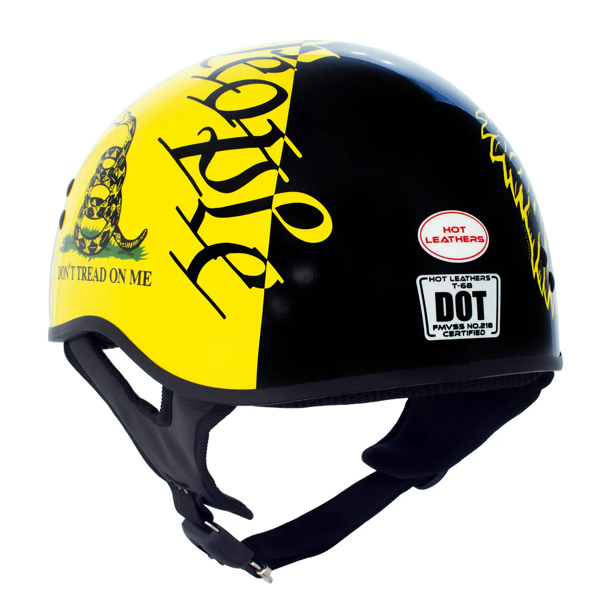 Hot Leathers HLD1046 We the People Glossy Black and Yellow DOT Skull Half Motorcycle Helmet - Image 8