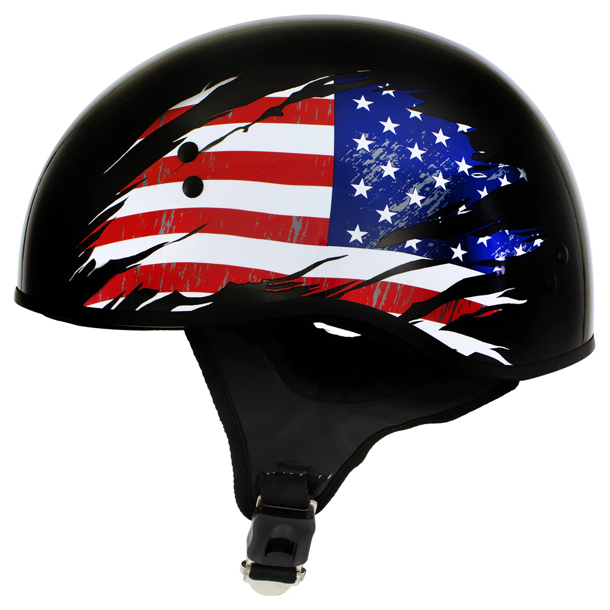 Hot Leathers HLD1051 USA Flag Star and Stripes Glossy Black Motorcycle DOT Skull Cap Helmet - Image 4