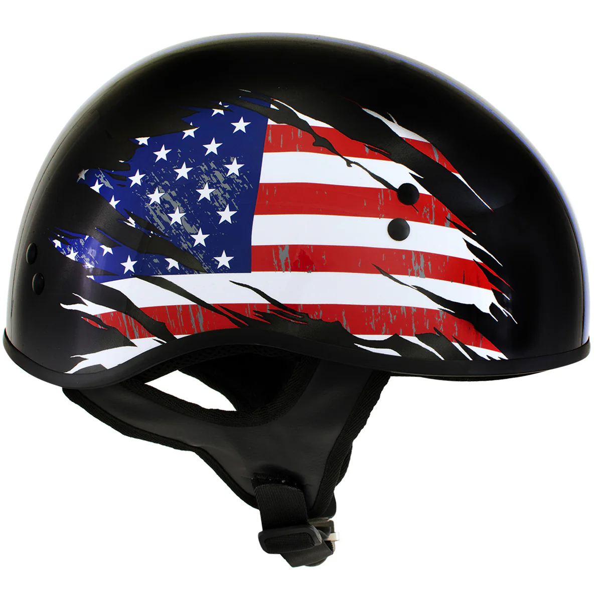 Hot Leathers HLD1051 USA Flag Star and Stripes Glossy Black Motorcycle DOT Skull Cap Helmet - Image 5