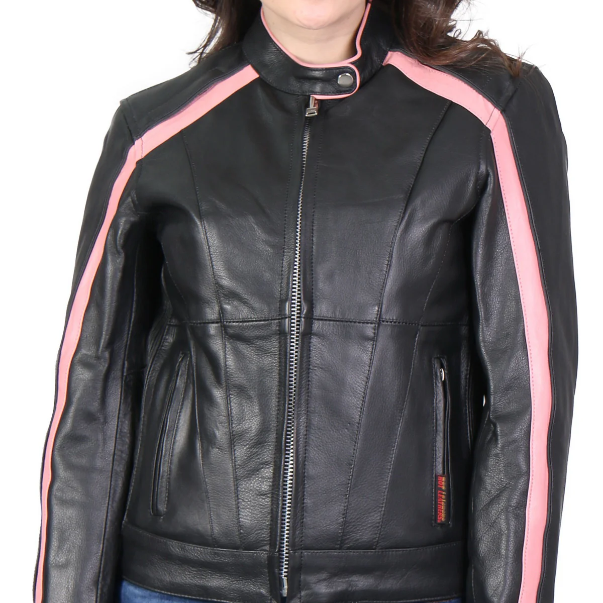 Hot Leathers JKL1022 Pink Striped Leather Jacket with Reflective Piping - Image 3
