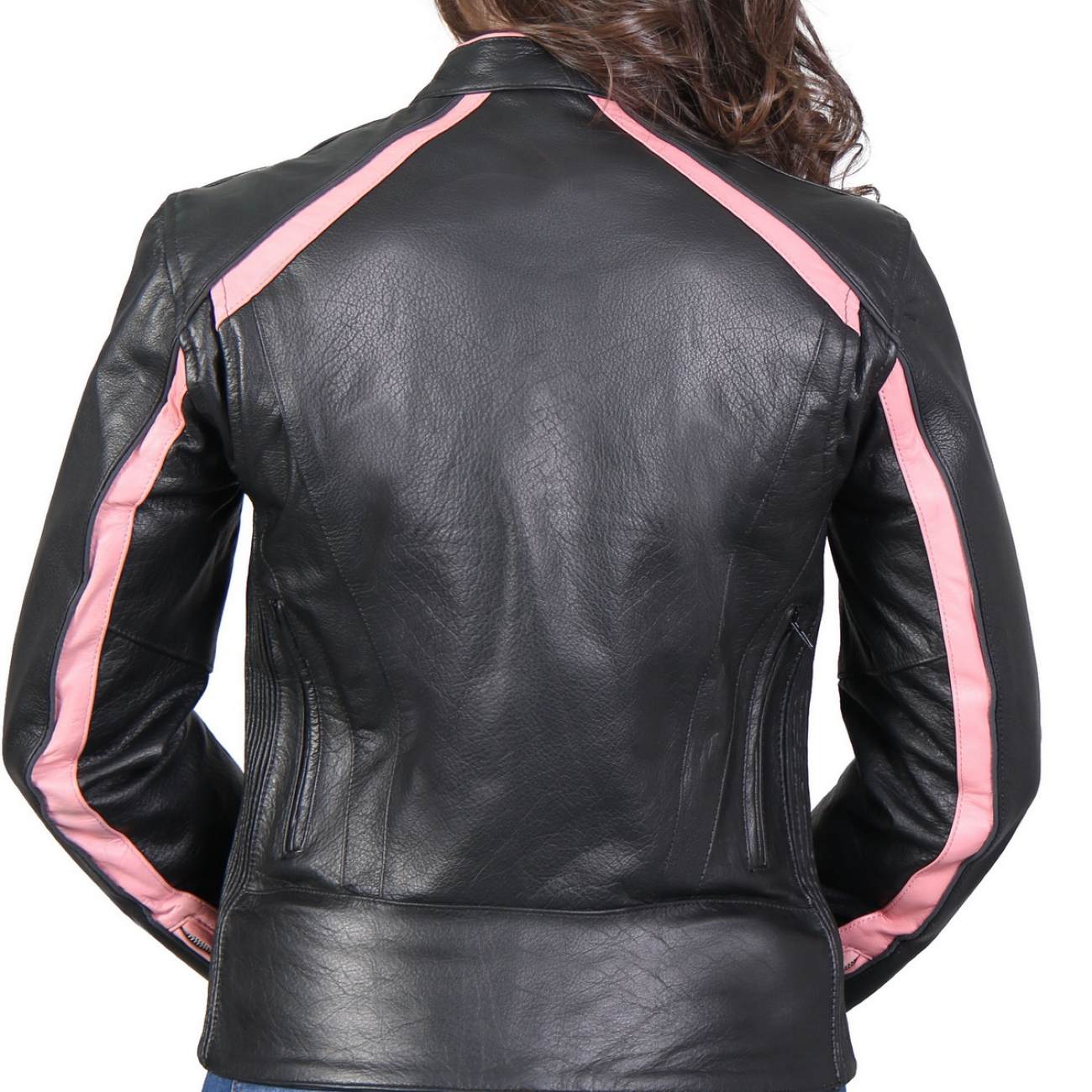 Hot Leathers JKL1022 Pink Striped Leather Jacket with Reflective Piping - Image 4