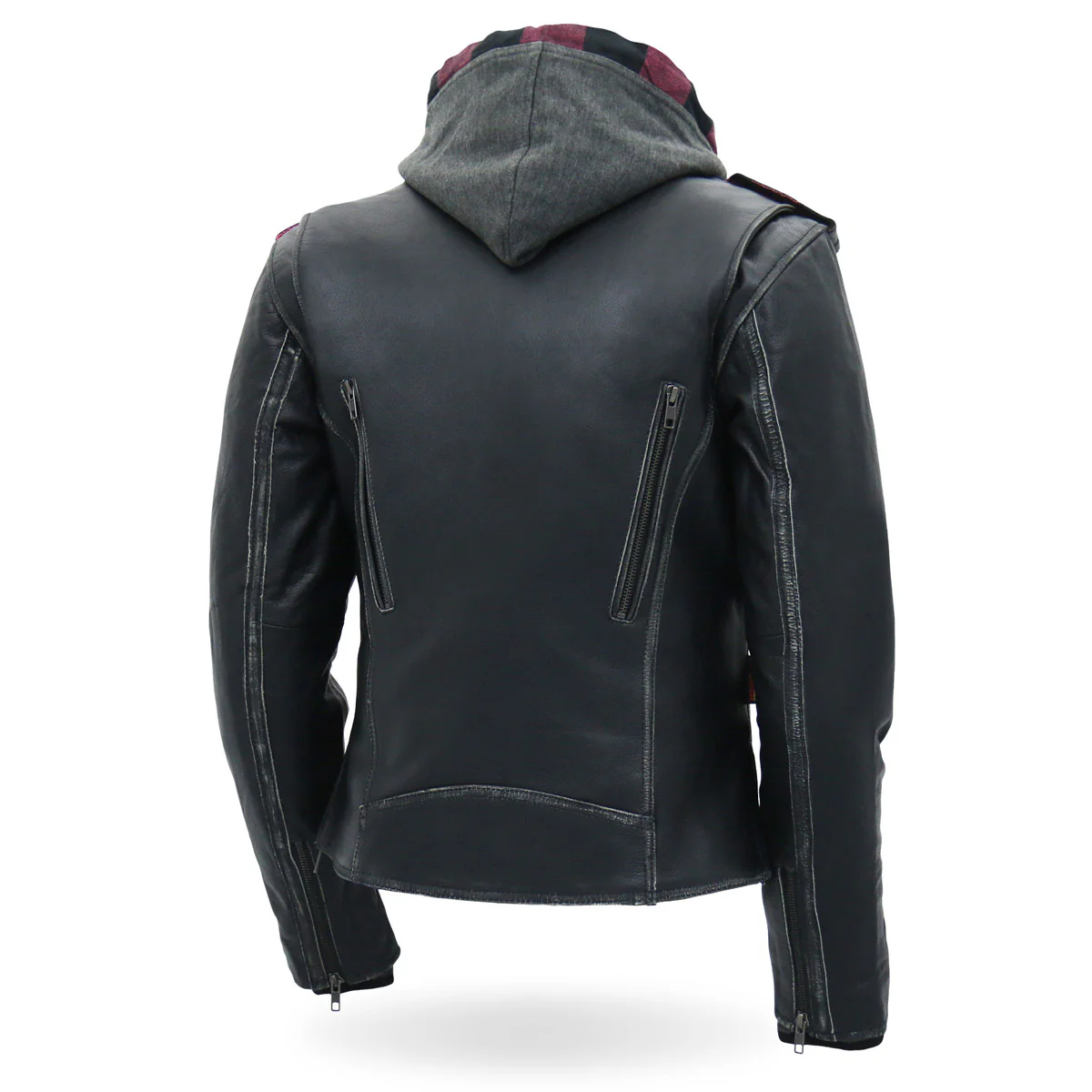 Hot Leathers JKL1033 Ladies Black Leather Jacket with Removable Hoodie - Image 10