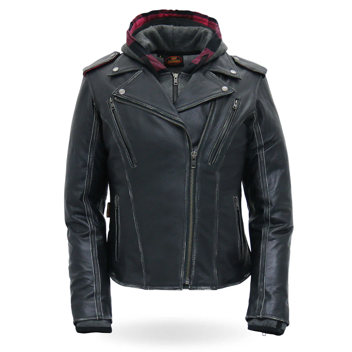 Hot Leathers JKL1033 Ladies Black Leather Jacket with Removable Hoodie - Image 12