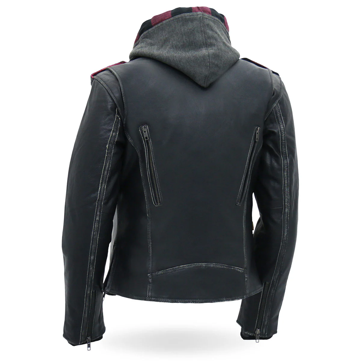 Hot Leathers JKL1033 Ladies Black Leather Jacket with Removable Hoodie - Image 13