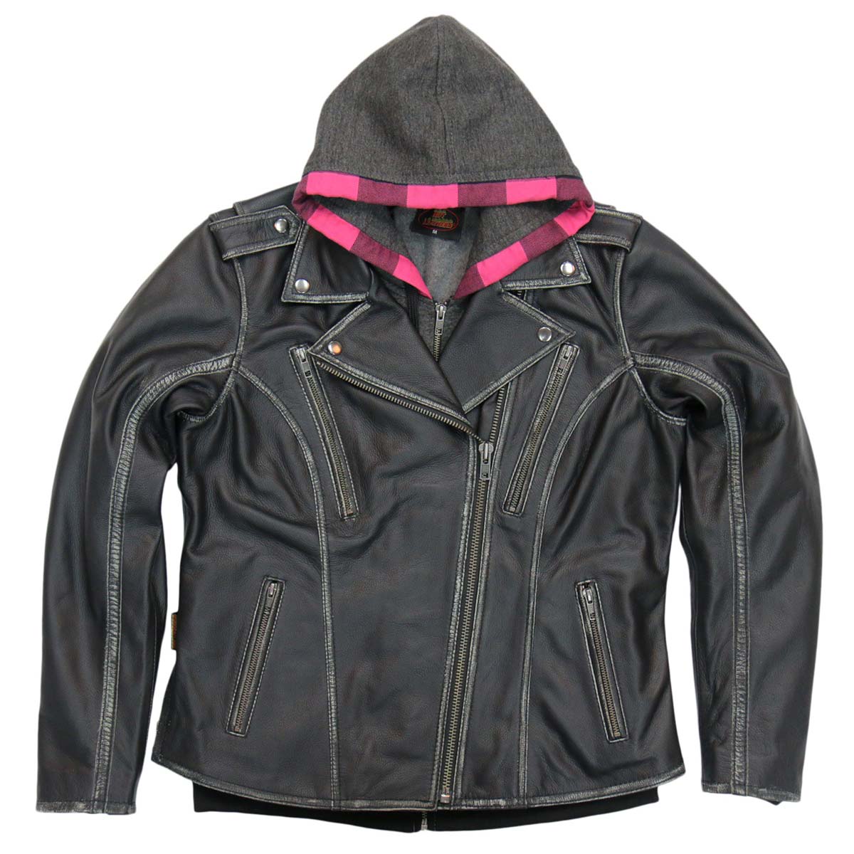 Hot Leathers JKL1033 Ladies Black Leather Jacket with Removable Hoodie - Image 14