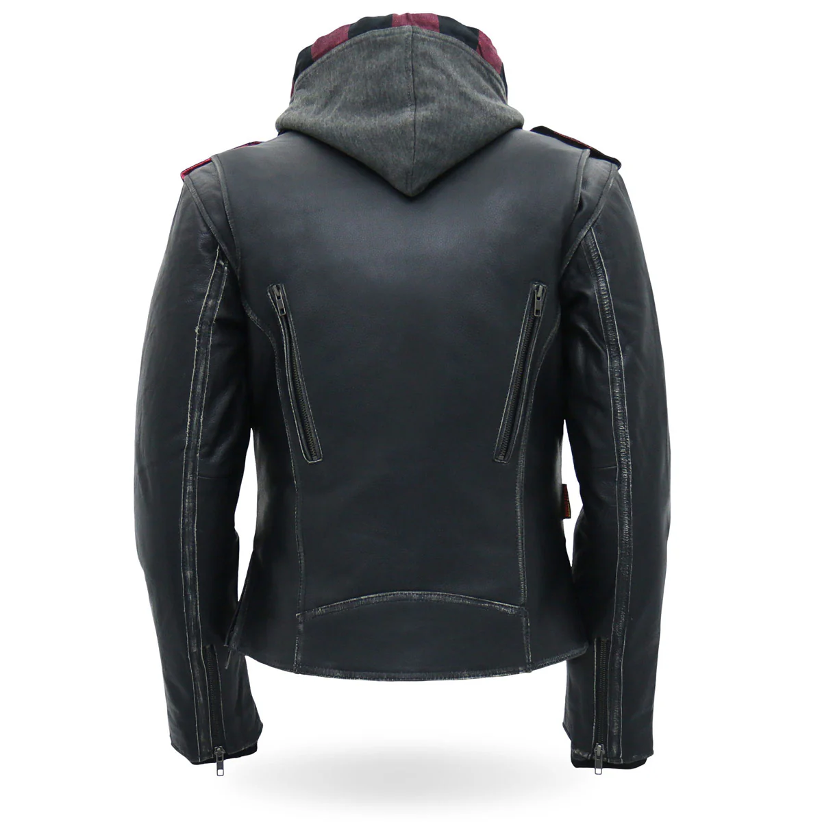 Hot Leathers JKL1033 Ladies Black Leather Jacket with Removable Hoodie - Image 2