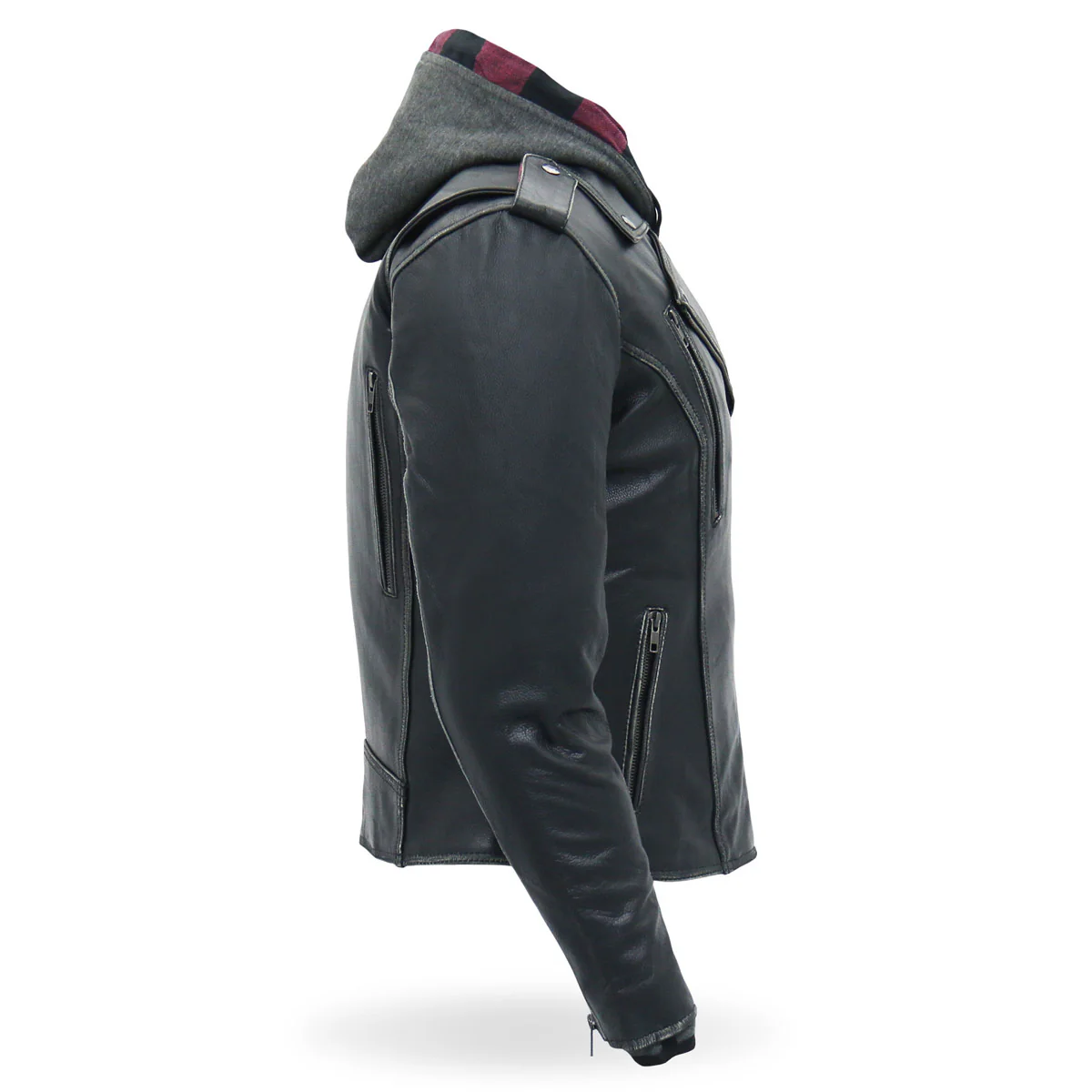 Hot Leathers JKL1033 Ladies Black Leather Jacket with Removable Hoodie - Image 9
