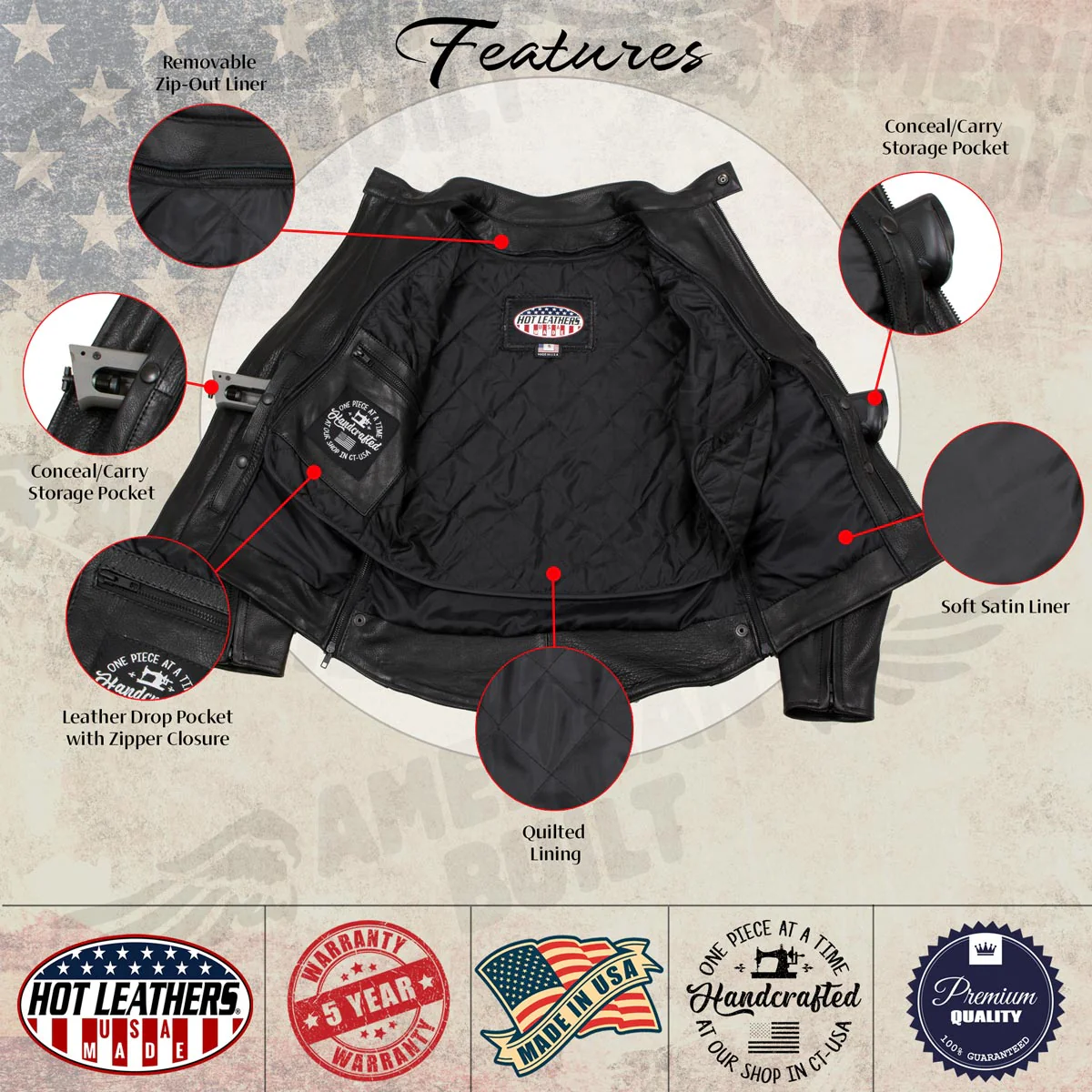 Hot Leathers JKL5002 USA Made Women's 'Pristine' Black Premium Motorcycle Leather Jacket - Image 4