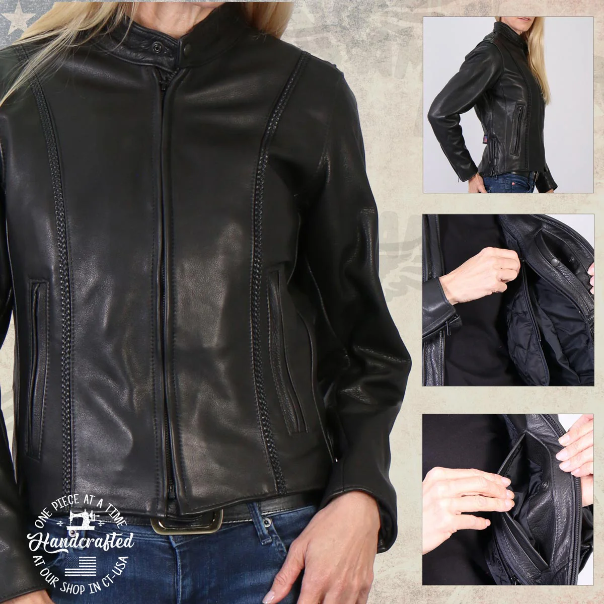 Hot Leathers JKL5002 USA Made Women's 'Pristine' Black Premium Motorcycle Leather Jacket - Image 5