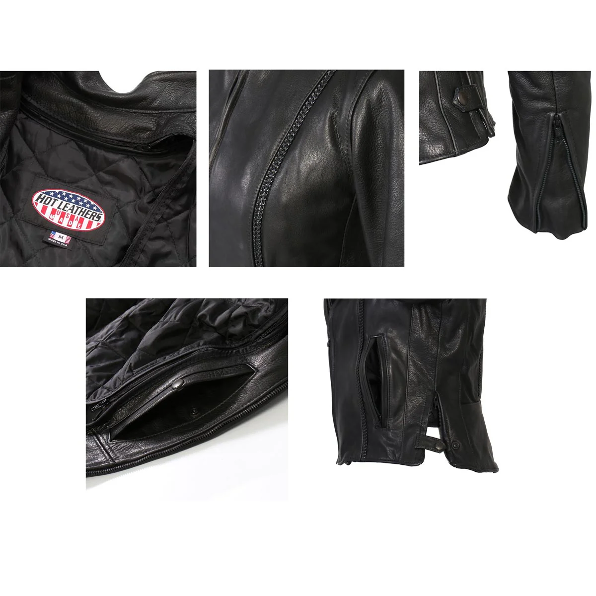 Hot Leathers JKL5002 USA Made Women's 'Pristine' Black Premium Motorcycle Leather Jacket - Image 6